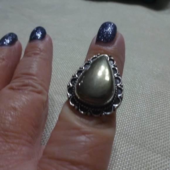 Unique "APACHE PYRITE" Handmade Sterling Ring Size 7.25 #414B - Picture 2 of 3